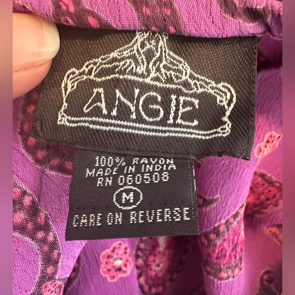 VTG Angie 90s Y2K Midi Womens M Skirt Embellished Beaded Side Slits Paisley Tie - Picture 3 of 5